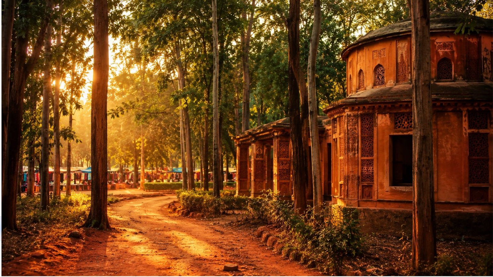 Laterite-toned building and tree-lined grounds in the Santiniketan region